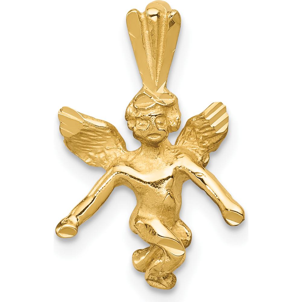 14K Yellow Gold 3D Satin and Diamond-Cut Angel Charm Pendant by Oro Pregiato