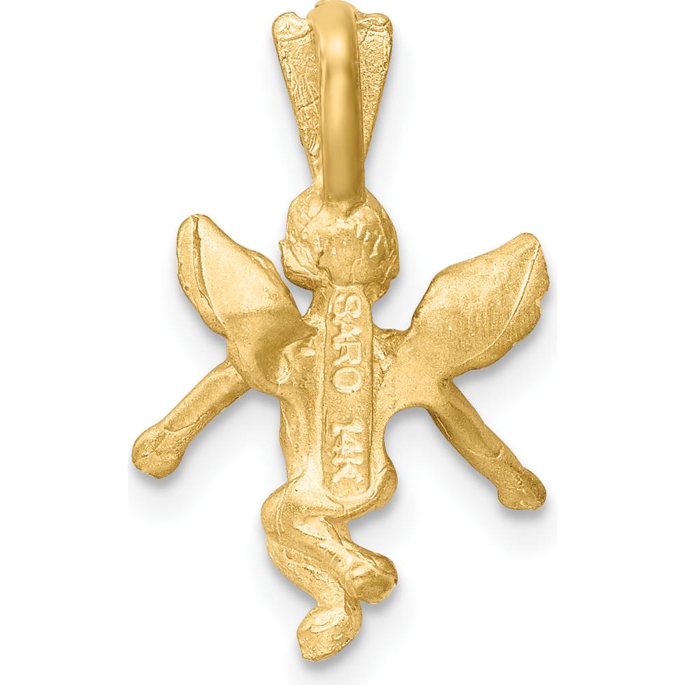 14K Yellow Gold 3D Satin and Diamond-Cut Angel Charm Pendant by Oro Pregiato