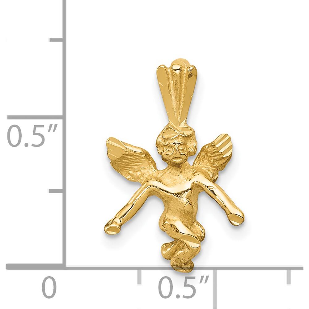 14K Yellow Gold 3D Satin and Diamond-Cut Angel Charm Pendant by Oro Pregiato