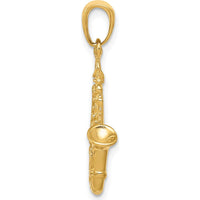 14K Yellow Gold 3D Saxophone Pendant - Textured Design by Oro Pregiato