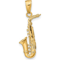 14K Yellow Gold 3D Saxophone Pendant - Textured Design by Oro Pregiato