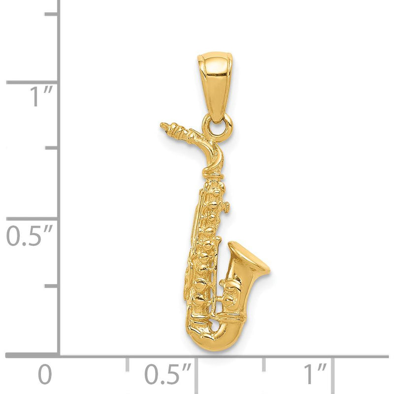 14K Yellow Gold 3D Saxophone Pendant - Textured Design by Oro Pregiato