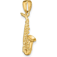 14K Yellow Gold 3D Saxophone Pendant - Textured Design by Oro Pregiato