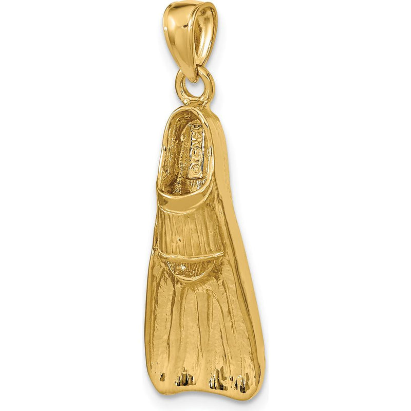 14K Yellow Gold 3D Scuba Flipper Pendant Charm by Oro Pregiato
