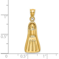 14K Yellow Gold 3D Scuba Flipper Pendant with Polished Finish by Oro Pregiato