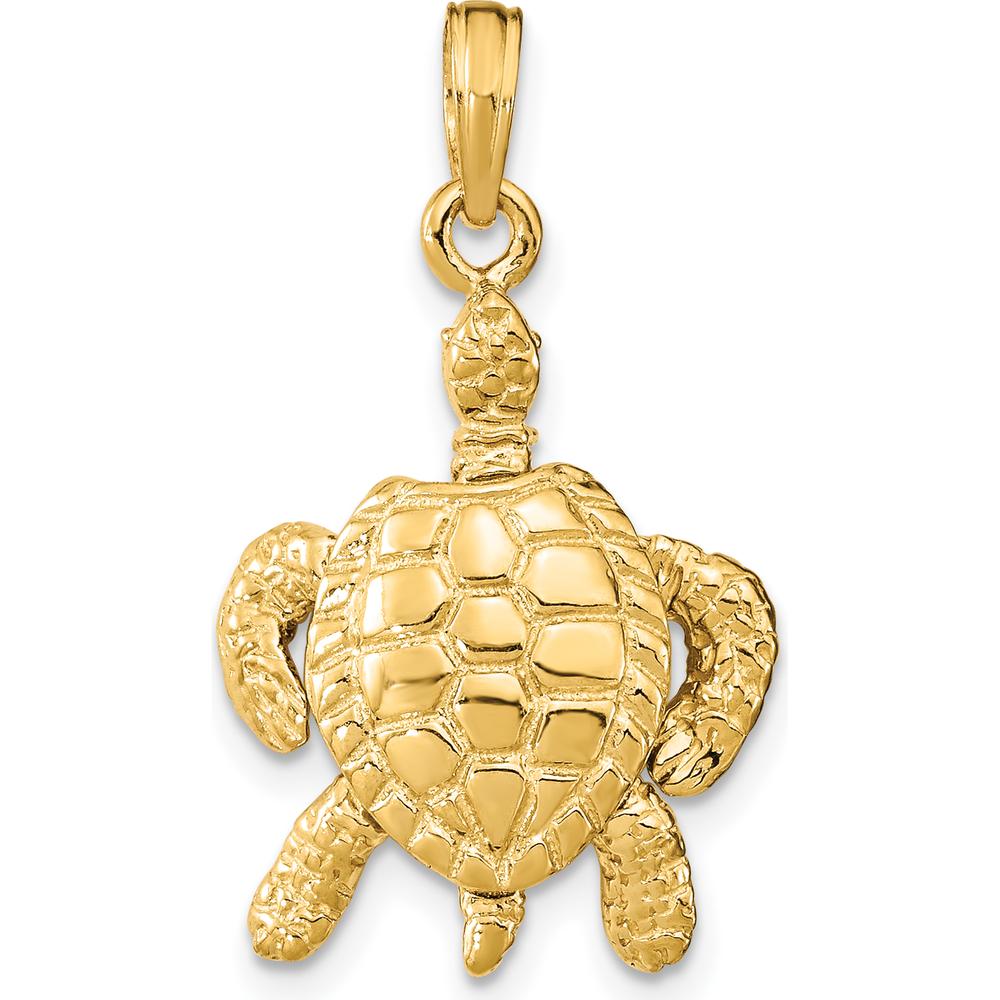 14K Yellow Gold 3D Sea Turtle Pendant with Moveable Head and Legs by Oro Pregiato