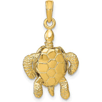 14K Yellow Gold 3D Sea Turtle Pendant with Moveable Head and Legs by Oro Pregiato