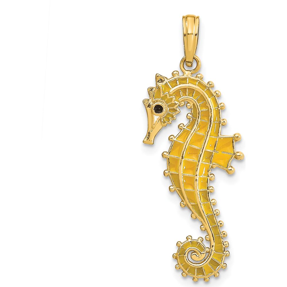 14K Yellow Gold 3D Seahorse Charm with Yellow Enamel and Black Accents by Oro Pregiato