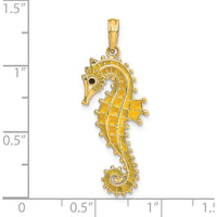 14K Yellow Gold 3D Seahorse Charm with Yellow Enamel and Black Accents by Oro Pregiato