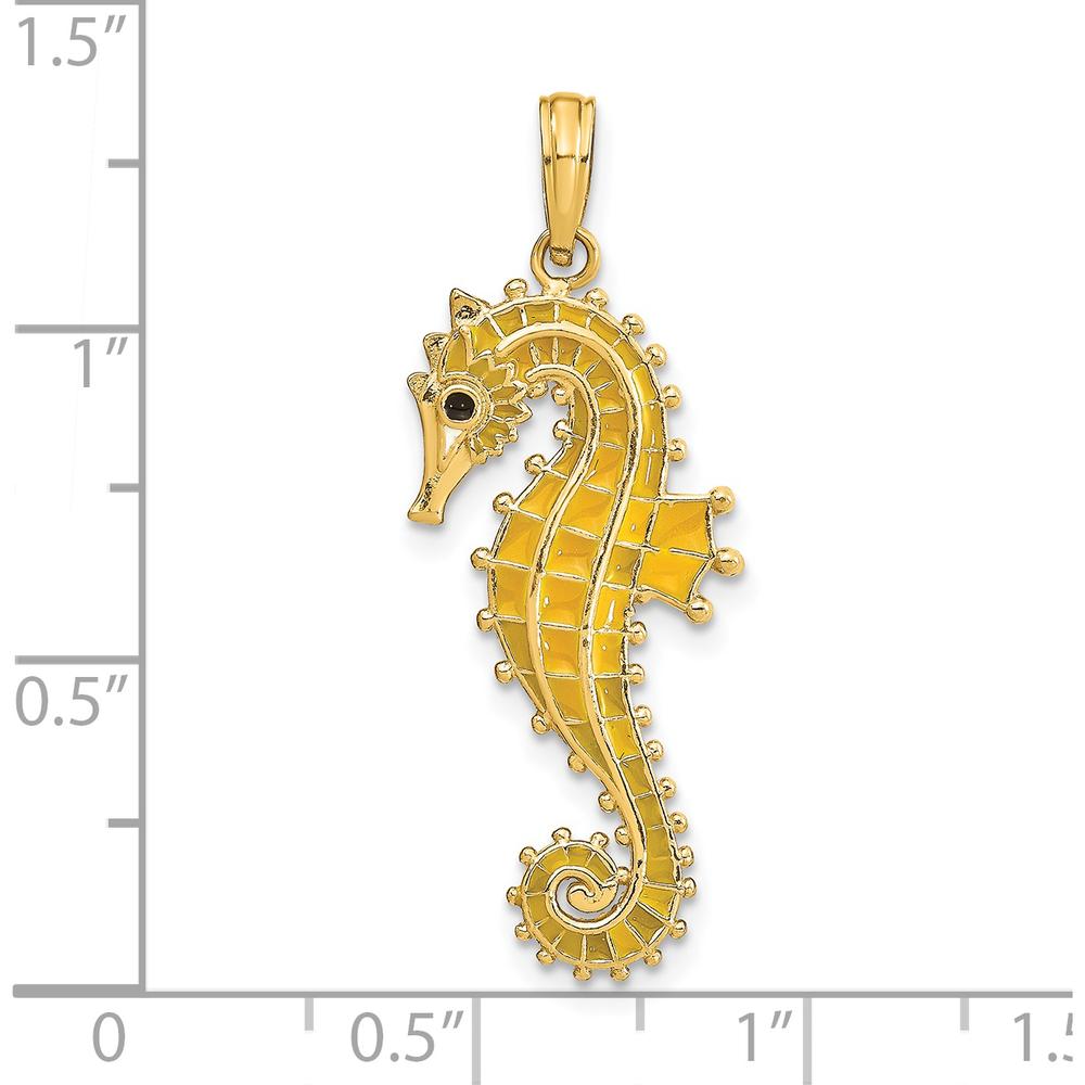 14K Yellow Gold 3D Seahorse Charm with Yellow Enamel and Black Accents by Oro Pregiato