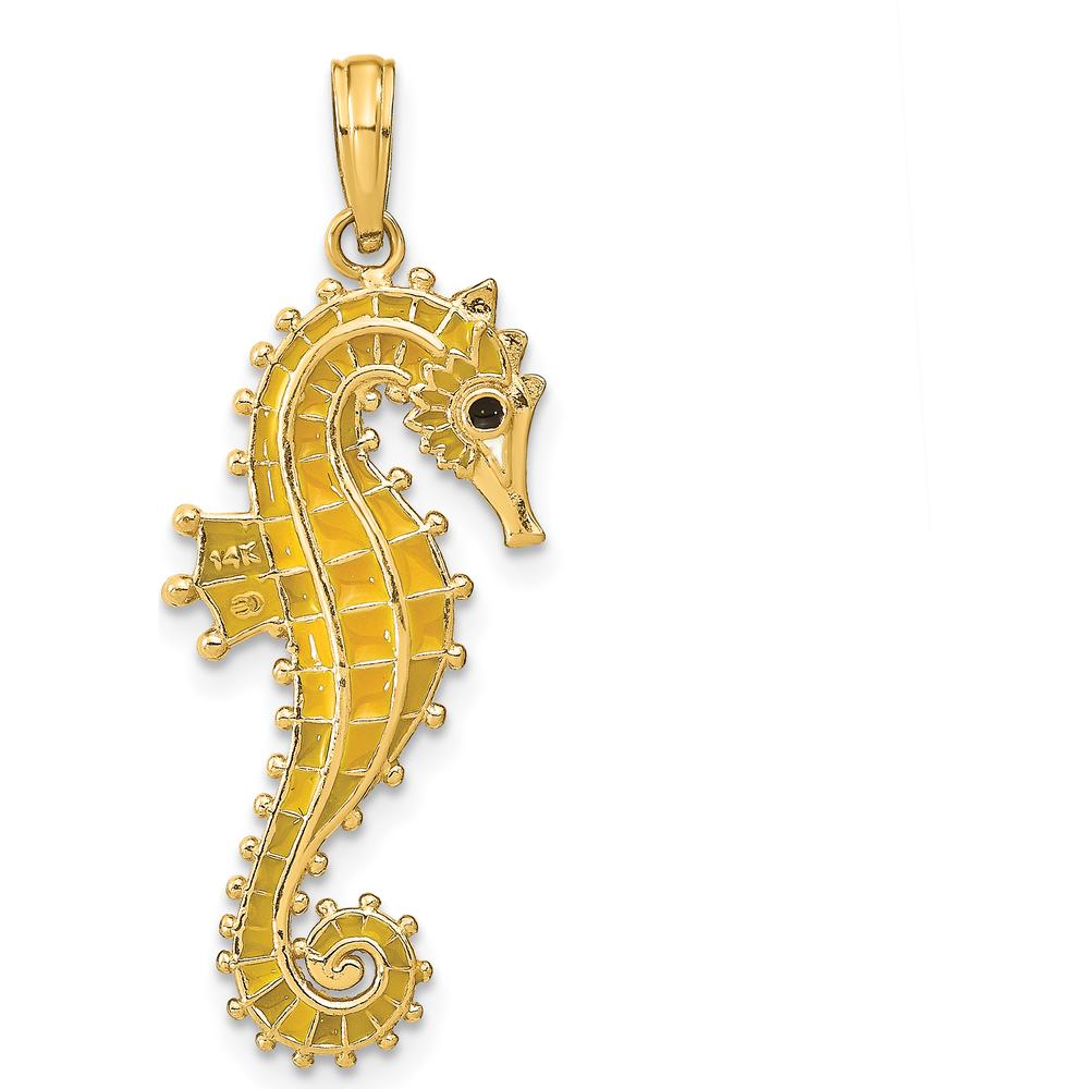 14K Yellow Gold 3D Seahorse Charm with Yellow Enamel and Black Accents by Oro Pregiato