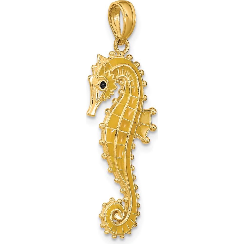 14K Yellow Gold 3D Seahorse Charm with Yellow Enamel and Black Accents by Oro Pregiato
