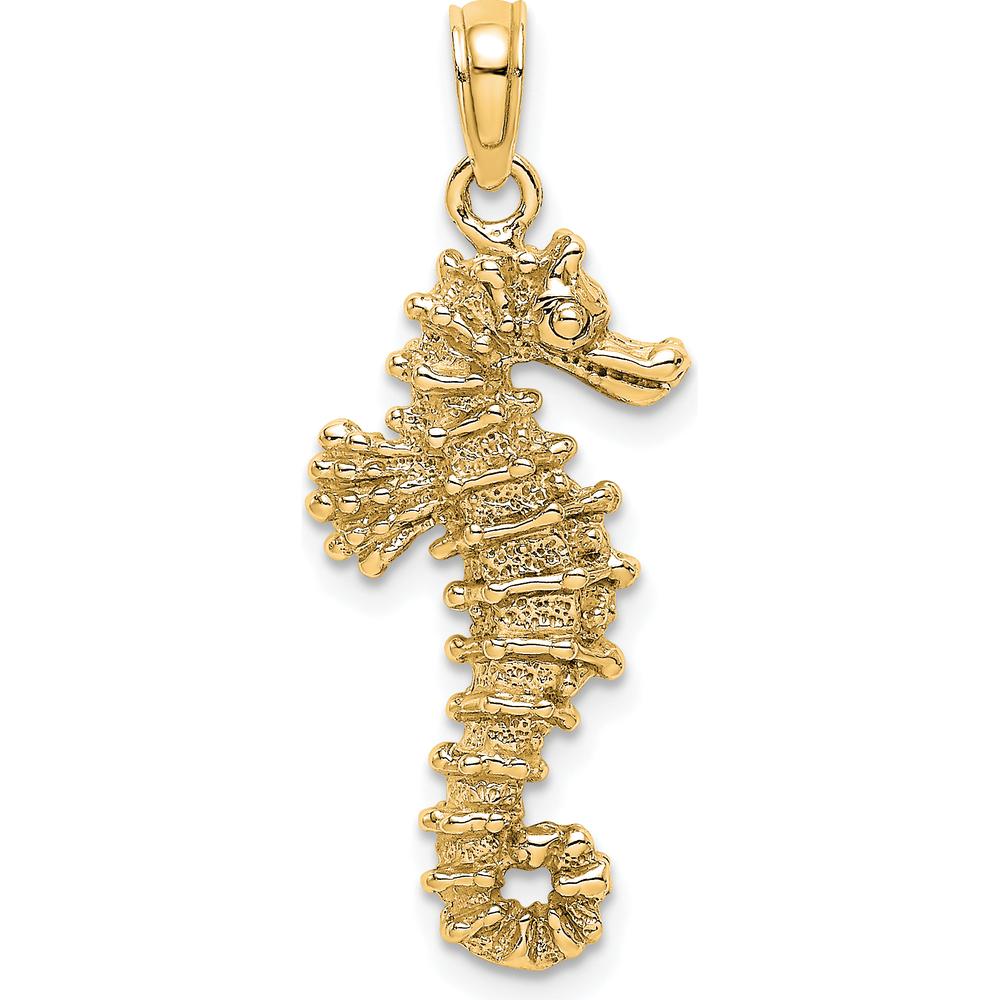 14K Yellow Gold 3D Seahorse Pendant - Polished and Textured Charm by Oro Pregiato