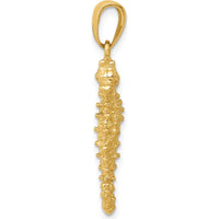 14K Yellow Gold 3D Seahorse Pendant - Polished and Textured Charm by Oro Pregiato