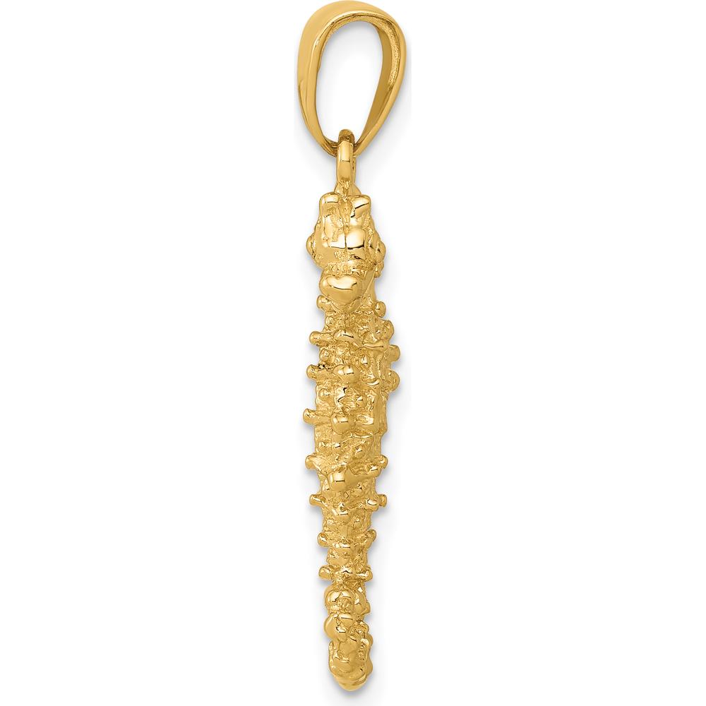 14K Yellow Gold 3D Seahorse Pendant - Polished and Textured Charm by Oro Pregiato