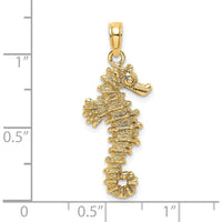 14K Yellow Gold 3D Seahorse Pendant - Polished and Textured Charm by Oro Pregiato