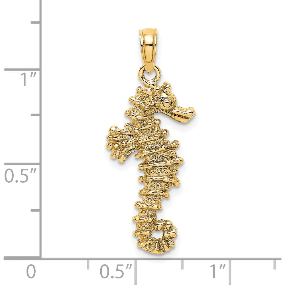 14K Yellow Gold 3D Seahorse Pendant - Polished and Textured Charm by Oro Pregiato