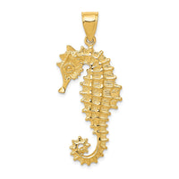 14K Yellow Gold 3D Seahorse Pendant - Polished and Textured Design by Oro Pregiato