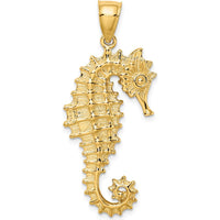 14K Yellow Gold 3D Seahorse Pendant - Polished and Textured Design by Oro Pregiato