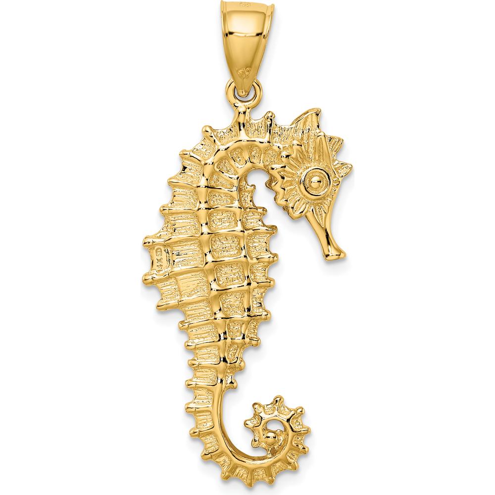 14K Yellow Gold 3D Seahorse Pendant - Polished and Textured Design by Oro Pregiato