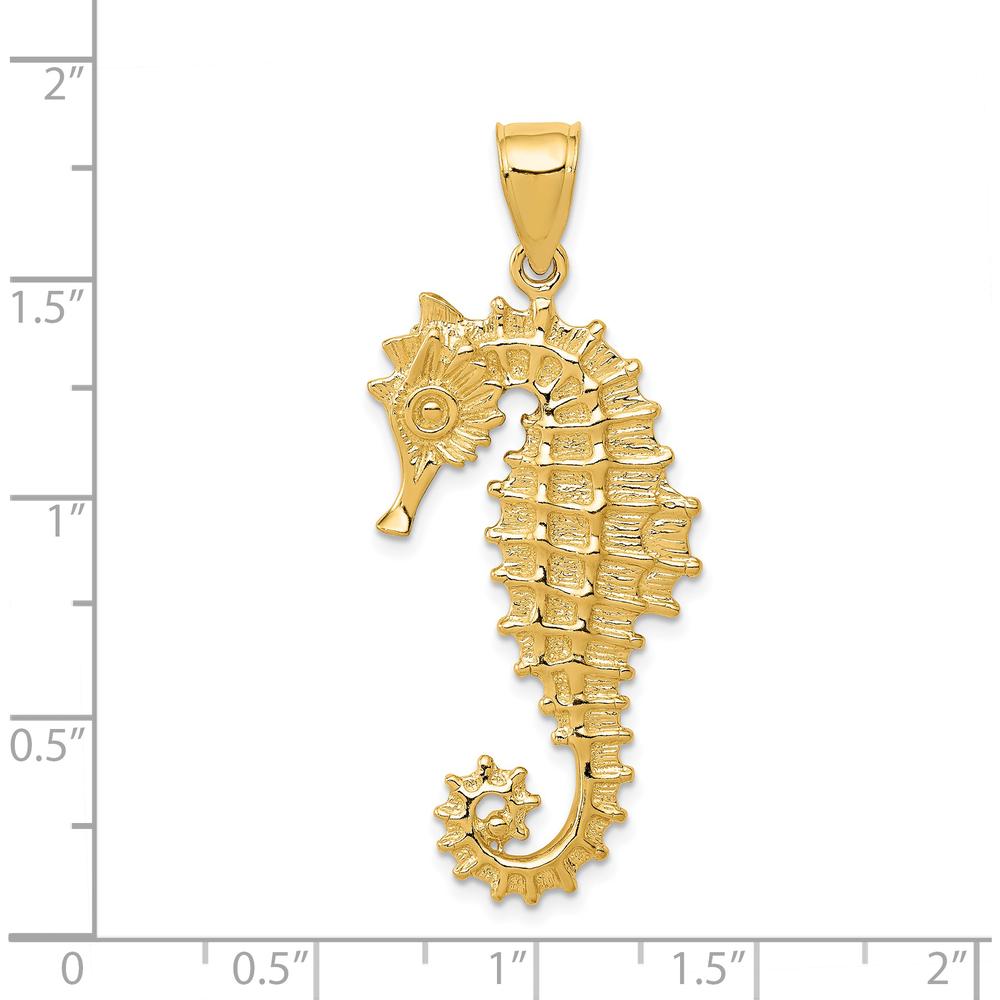 14K Yellow Gold 3D Seahorse Pendant - Polished and Textured Design by Oro Pregiato