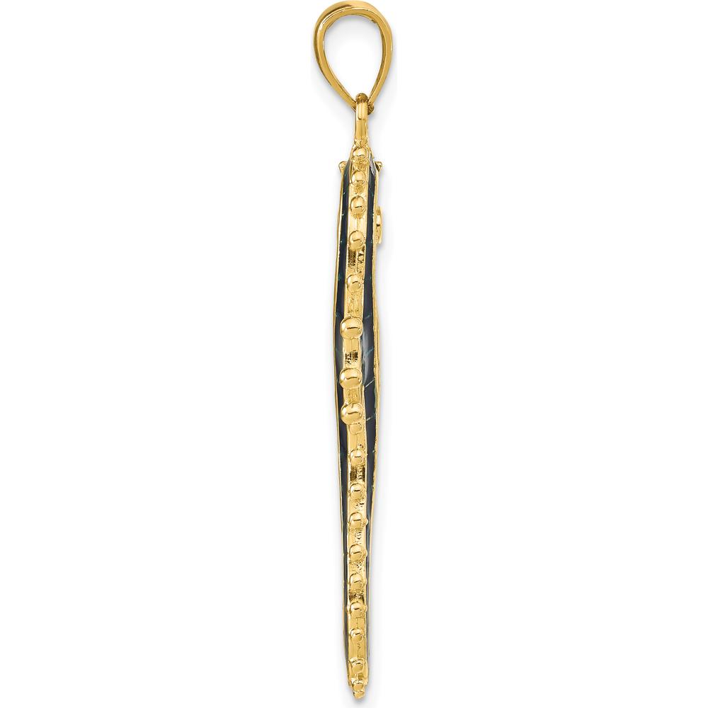 14K Yellow Gold 3D Seahorse Pendant with Blue Enamel Finish - 40mm Length by Oro Pregiato