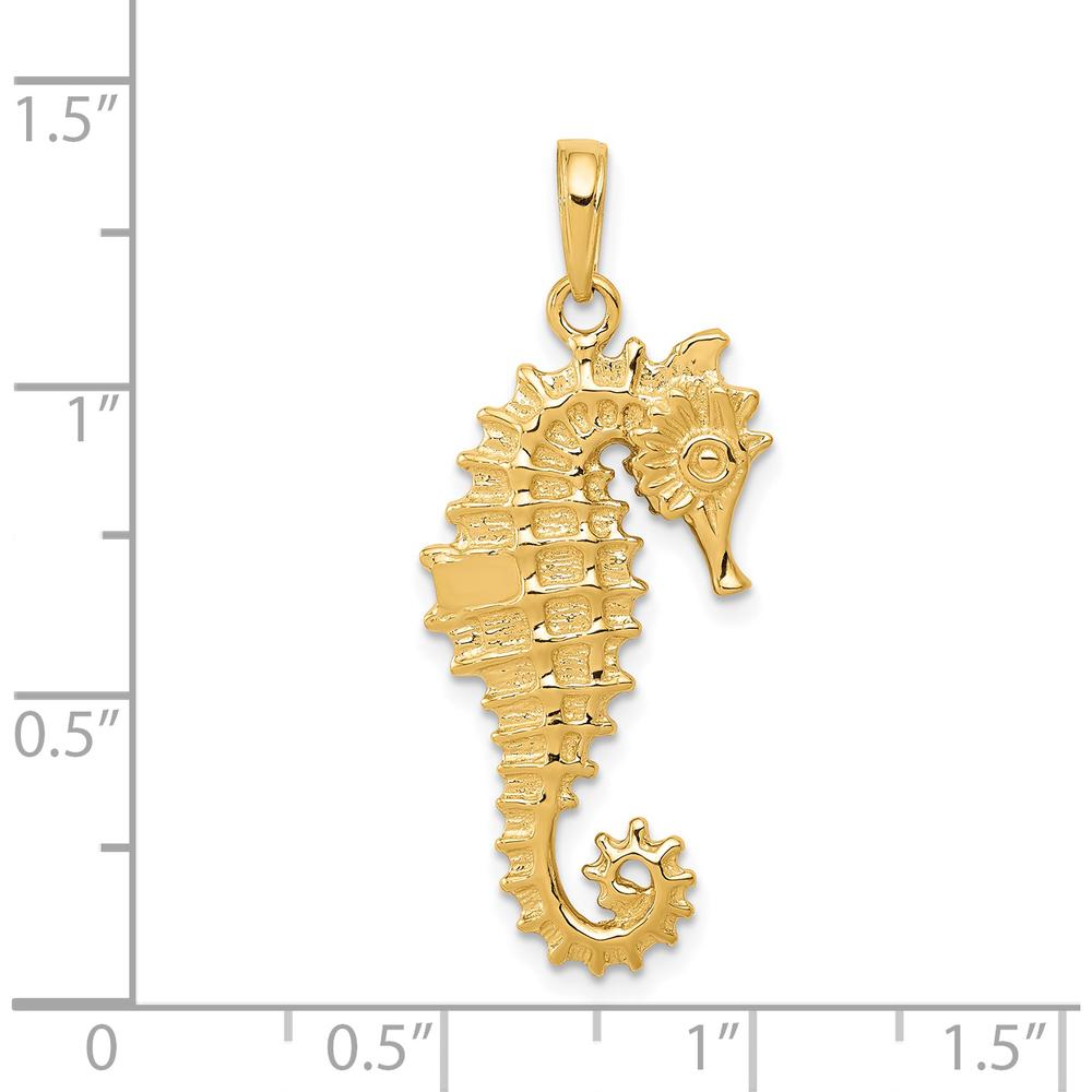 14K Yellow Gold 3D Seahorse Pendant with Textured Finish by Oro Pregiato