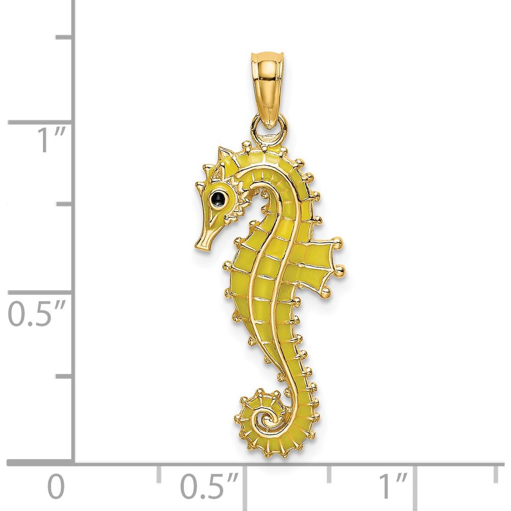 14K Yellow Gold 3D Seahorse Pendant with Yellow Enamel and Black Accents by Oro Pregiato
