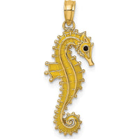 14K Yellow Gold 3D Seahorse Pendant with Yellow Enamel and Black Accents by Oro Pregiato