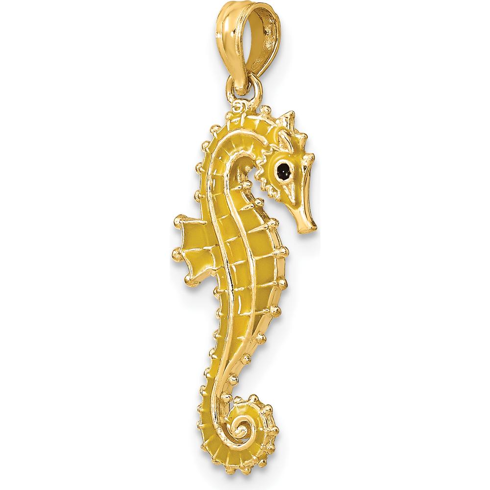 14K Yellow Gold 3D Seahorse Pendant with Yellow Enamel and Black Accents by Oro Pregiato