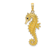 14K Yellow Gold 3D Seahorse Pendant with Yellow Enamel and Black Accents - Ocean-Inspired Charm by Oro Pregiato