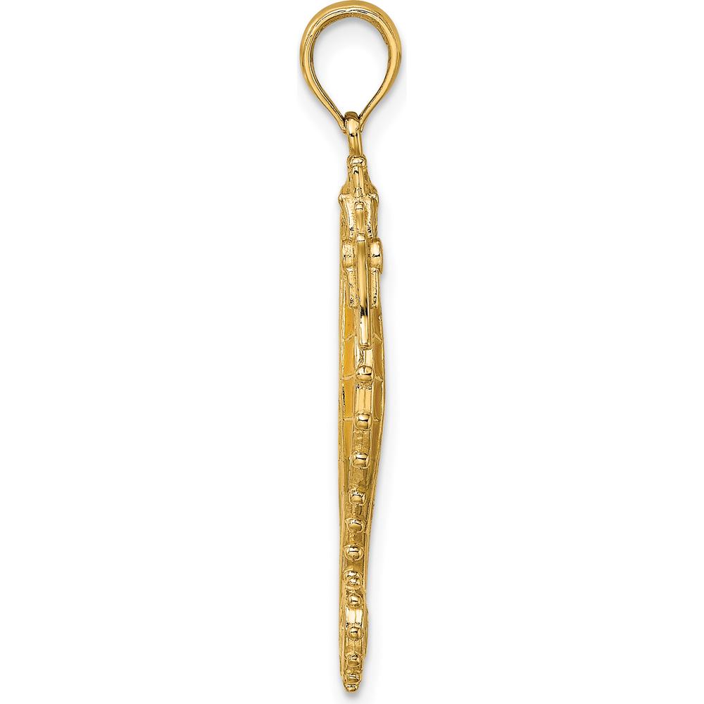 14K Yellow Gold 3D Seahorse Pendant with Yellow Enamel and Black Accents - Ocean-Inspired Charm by Oro Pregiato