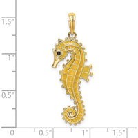 14K Yellow Gold 3D Seahorse Pendant with Yellow Enamel and Black Accents - Ocean-Inspired Charm by Oro Pregiato