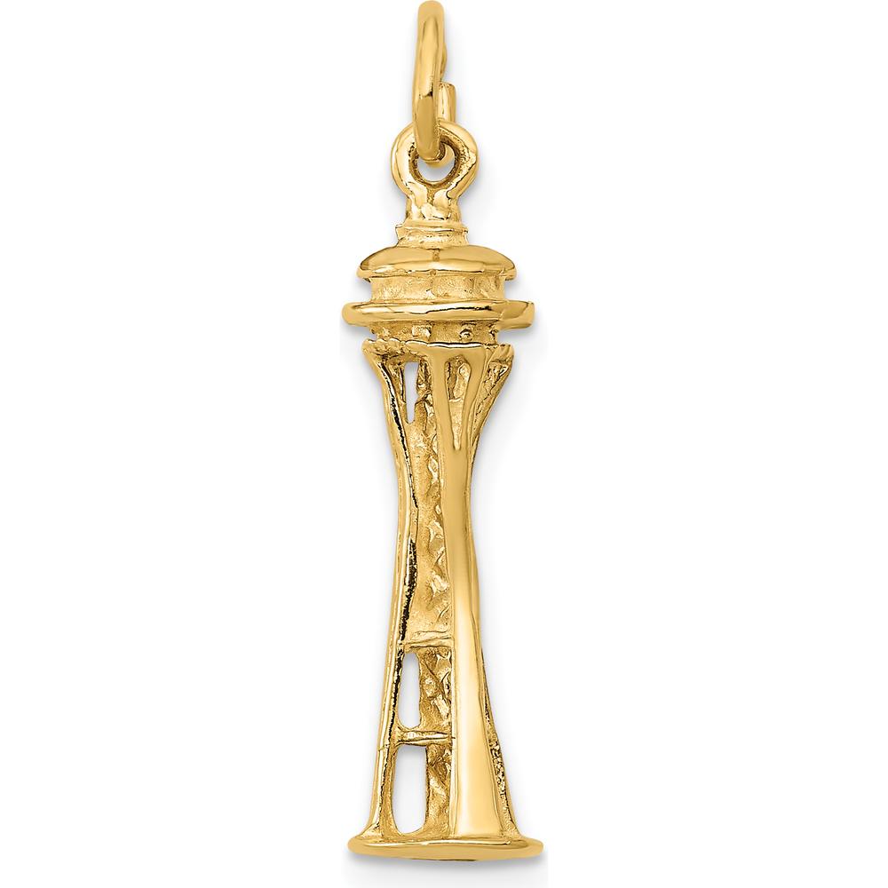14K Yellow Gold 3D Seattle Space Needle Charm - Polished Textured Design
