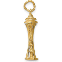 14K Yellow Gold 3D Seattle Space Needle Charm - Polished Textured Design