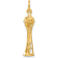 14K Yellow Gold 3D Seattle Space Needle Charm - Polished Textured Design