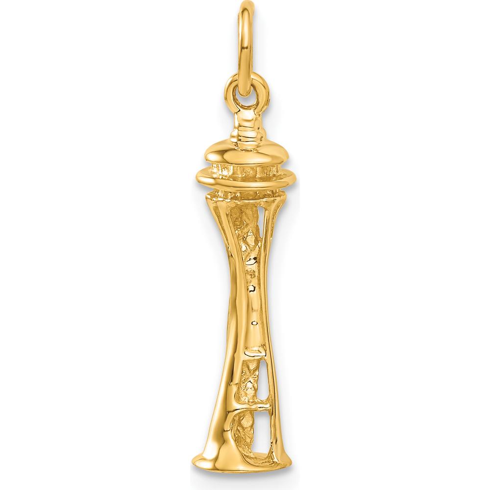 14K Yellow Gold 3D Seattle Space Needle Charm - Polished Textured Design