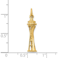 14K Yellow Gold 3D Seattle Space Needle Charm - Polished Textured Design