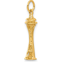 14K Yellow Gold 3D Seattle Space Needle Charm - Polished Textured Design