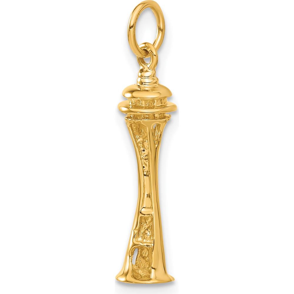 14K Yellow Gold 3D Seattle Space Needle Charm - Polished Textured Design