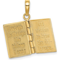 14K Yellow Gold 3D Serenity Prayer Book Pendant with Movable Pages by Oro Pregiato