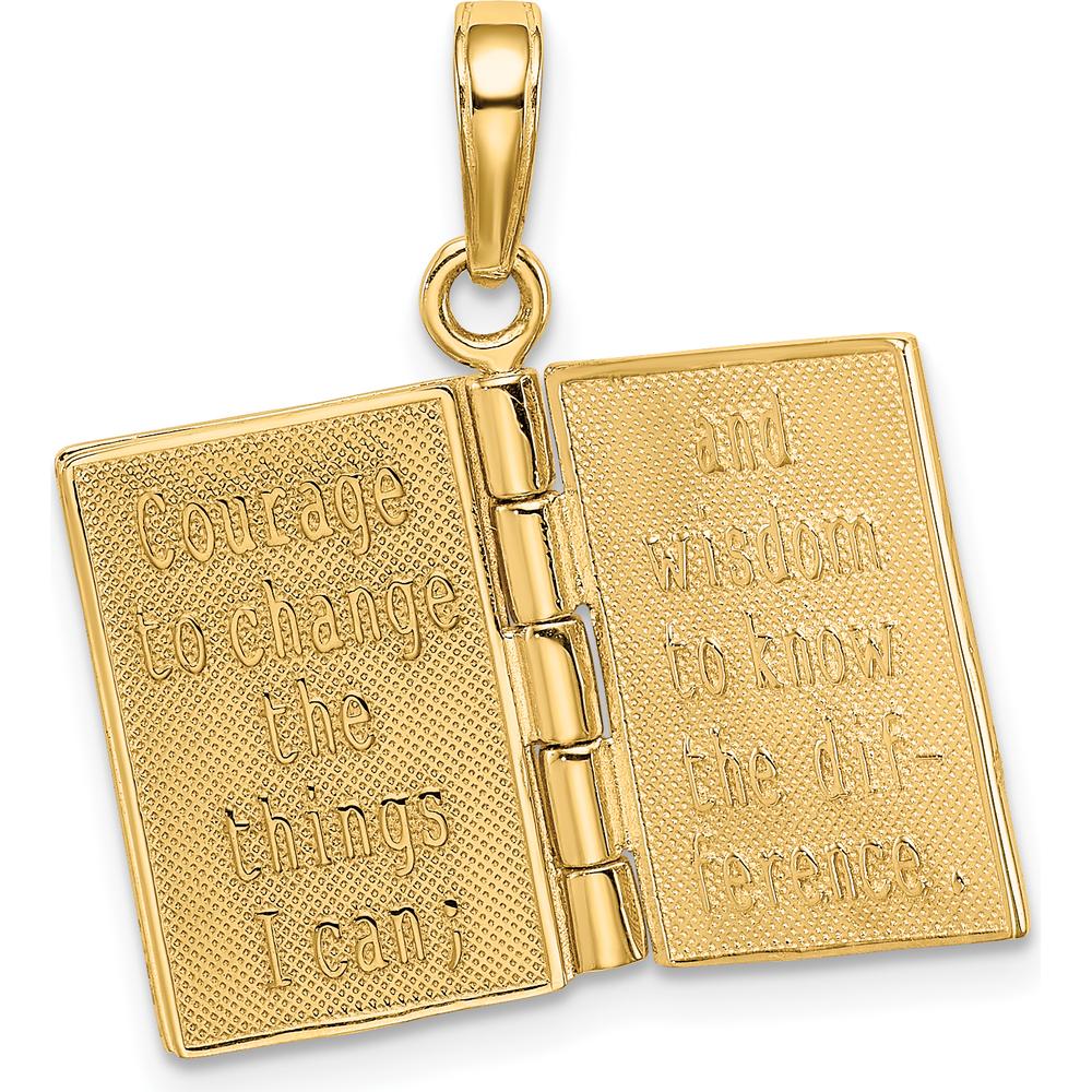 14K Yellow Gold 3D Serenity Prayer Book Pendant with Movable Pages by Oro Pregiato