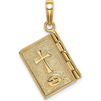 14K Yellow Gold 3D Serenity Prayer Book Pendant with Movable Pages by Oro Pregiato