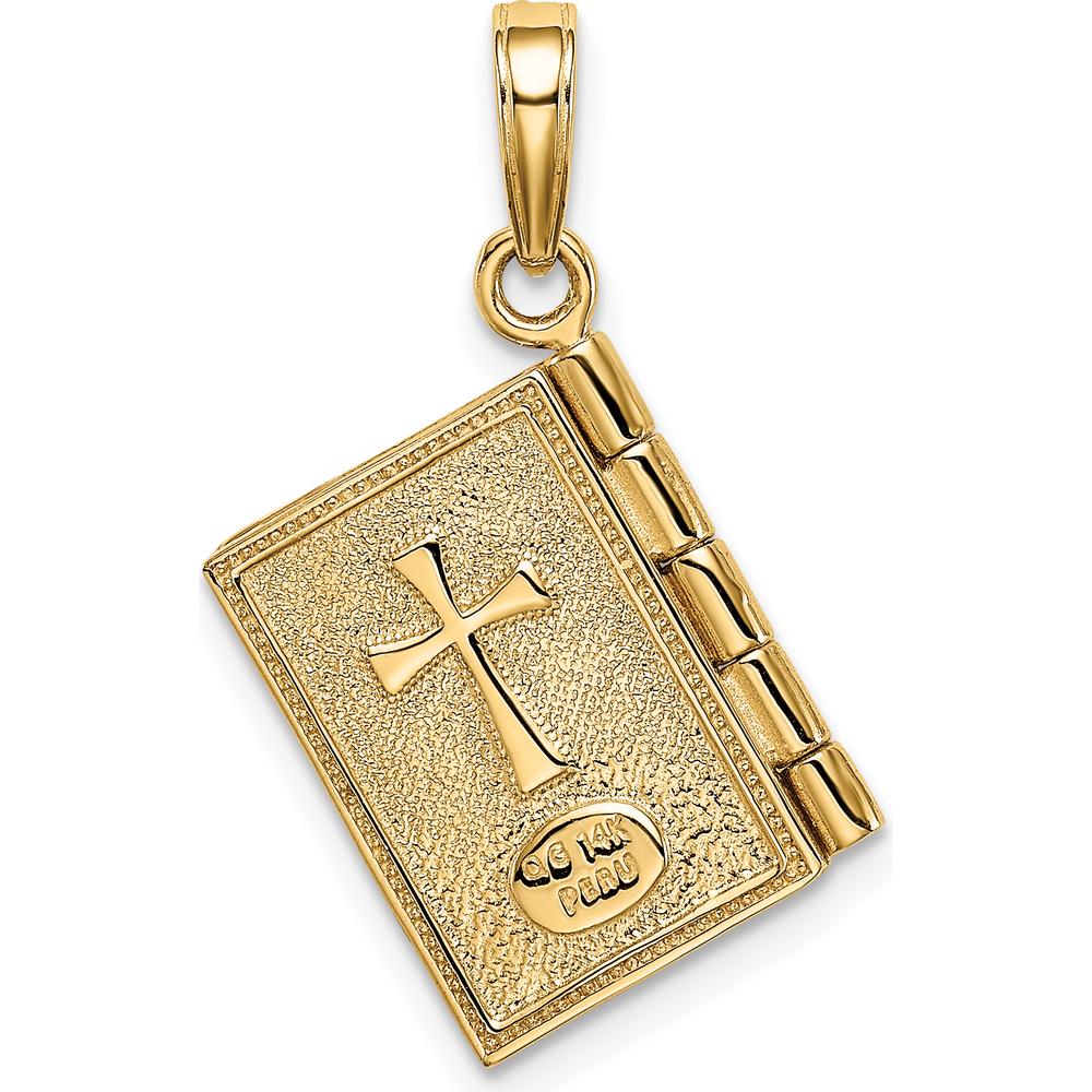 14K Yellow Gold 3D Serenity Prayer Book Pendant with Movable Pages by Oro Pregiato