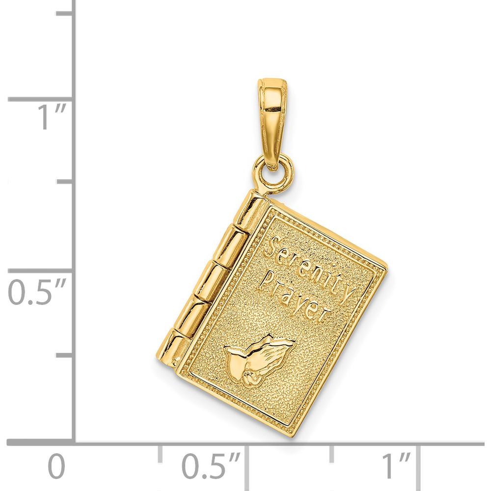 14K Yellow Gold 3D Serenity Prayer Book Pendant with Movable Pages by Oro Pregiato