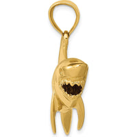 14K Yellow Gold 3D Shark Pendant - Bold Polished Design by Oro Pregiato