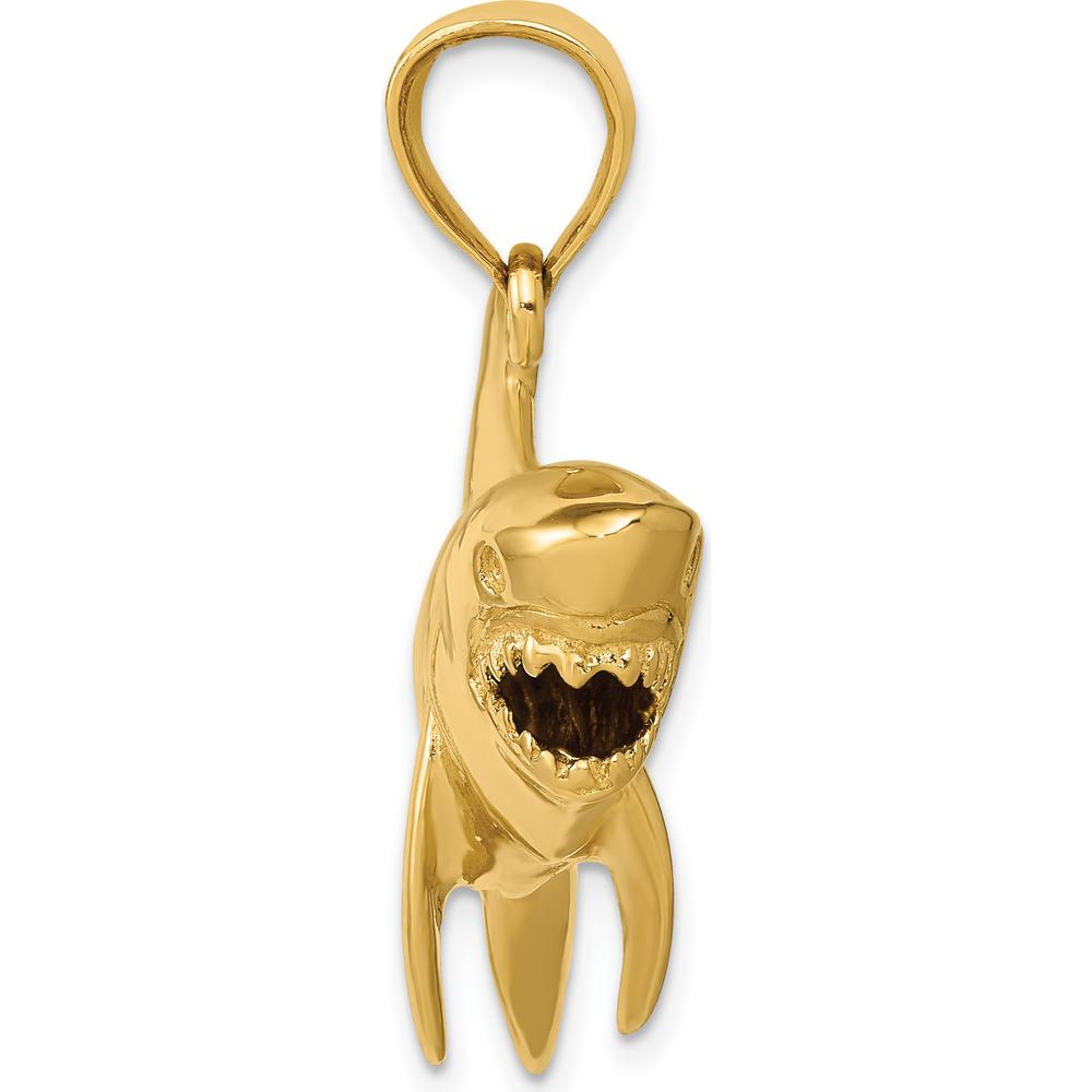 14K Yellow Gold 3D Shark Pendant - Bold Polished Design by Oro Pregiato