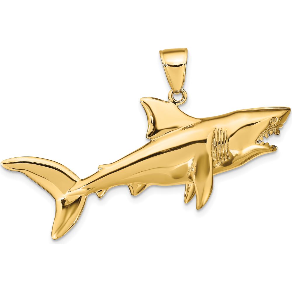 14K Yellow Gold 3D Shark Pendant - Bold Polished Design by Oro Pregiato
