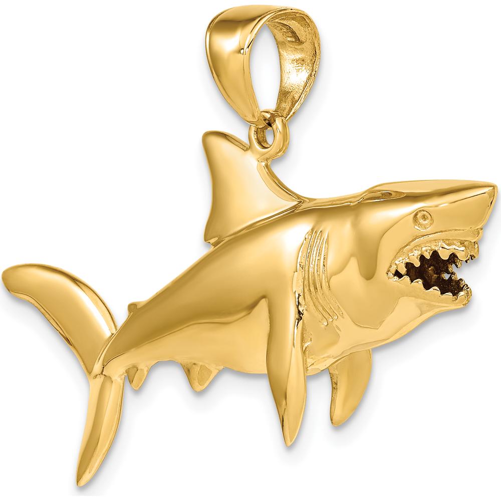 14K Yellow Gold 3D Shark Pendant - Bold Polished Design by Oro Pregiato