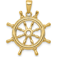 14K Yellow Gold 3D Ship’s Wheel Pendant - Solid Gold Nautical Charm by Oro Pregiato